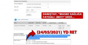 DANIŞTAY MASKE DAVASINDA,  YÜRÜTMEYİ DURDURMA İSTEMİN RET ETTİ